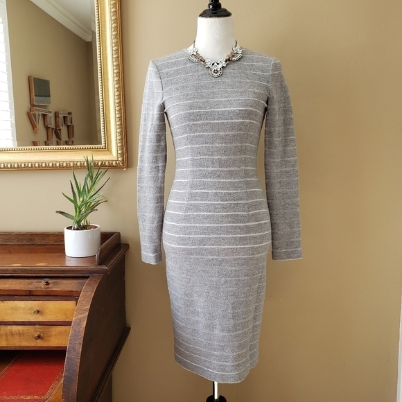 L'AGENCE Long Sleeve Gray Shadow Stripe Sheath Dress Size 4 - Picture 1 of 8